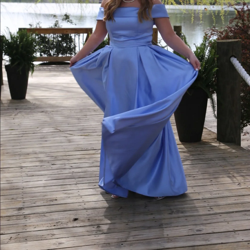 JJsHouse Light Blue off the shoulder prom dress, size 10 JJsHouse Light Blue off the shoulder prom dress, size 10